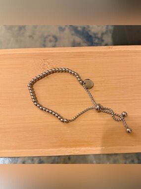 Silver Beaded Adjustable Bracelet with Disc Charm